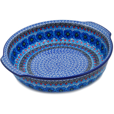 Polish Pottery Round Baker with Handles 10&frac14;-inch Blueberry Flowers UNIKAT