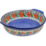 Polish Pottery Round Baker with Handles 10-inch Brilliant Pansy UNIKAT