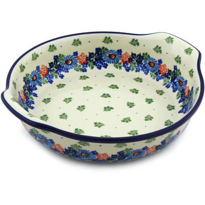 Polish Pottery Round Baker with Handles 10-inch Countryside Floral Bloom