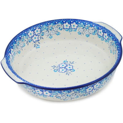 Polish Pottery Round Baker with Handles 10&frac14;-inch Floral Animation UNIKAT