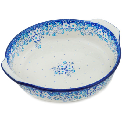 Polish Pottery Round Baker with Handles 10-inch Floral Animation UNIKAT