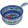 Polish Pottery Round Baker with Handles 10&quot; Green Bird Meadow UNIKAT