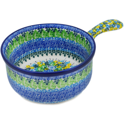 Polish Pottery Round Baker with Handles 10&quot; Lime Bouquet UNIKAT