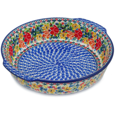 Polish Pottery Round Baker with Handles 10&frac14;-inch Lovely Surprise UNIKAT