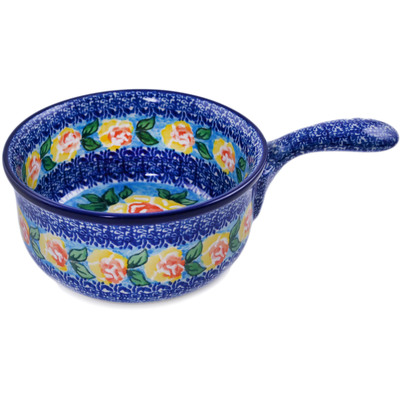 Polish Pottery Round Baker with Handles 10&quot; Matisse Flowers UNIKAT