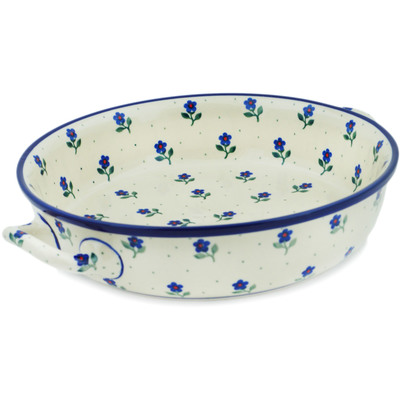 Polish Pottery Round Baker with Handles 10-inch Medium Auntie Em Sapphire