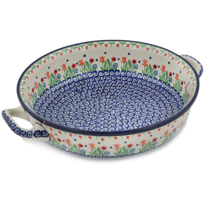 Polish Pottery Round Baker with Handles 10-inch Medium Babcia&#039;s Garden