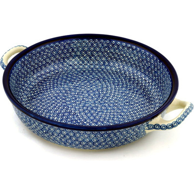 Polish Pottery Round Baker with Handles 10-inch Medium Baltic Blue
