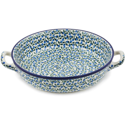 Polish Pottery Round Baker with Handles 10-inch Medium Blueberry Vine