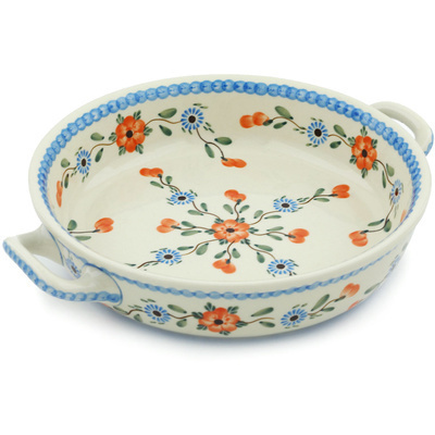 Polish Pottery Round Baker with Handles 10-inch Medium Cherry Blossoms