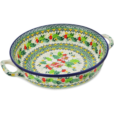 Polish Pottery Round Baker with Handles 10-inch Medium Country Boutique UNIKAT