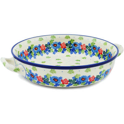 Polish Pottery Round Baker with Handles 10-inch Medium Countryside Floral Bloom