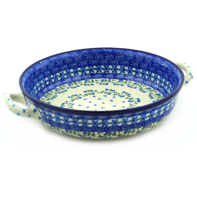 Polish Pottery Round Baker with Handles 10-inch Medium Dancing Vines