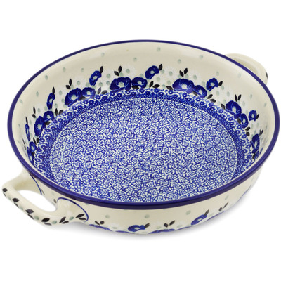 Polish Pottery Round Baker with Handles 10-inch Medium Eternal Winter