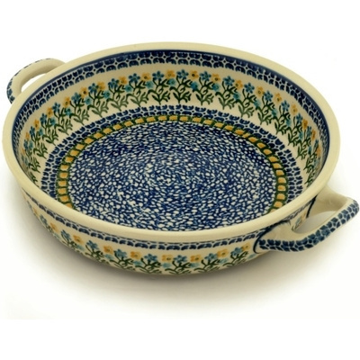 Polish Pottery Round Baker with Handles 10-inch Medium Field Of Wildflowers