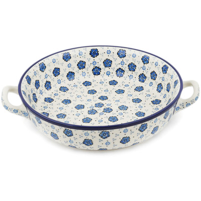 Polish Pottery Round Baker with Handles 10-inch Medium Flowing Blues
