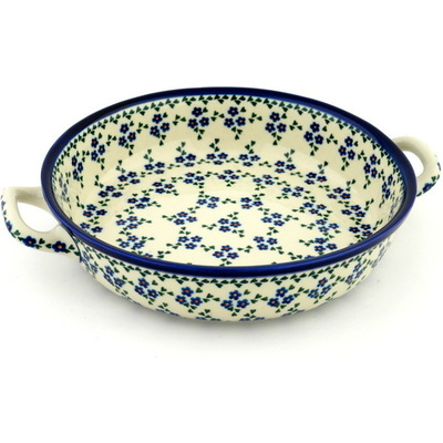 Polish Pottery Round Baker with Handles 10-inch Medium Forget Me Not Chain