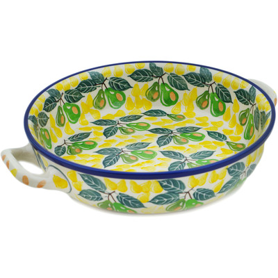 Polish Pottery Round Baker with Handles 10-inch Medium Fresh Pear