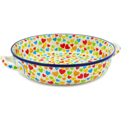 Polish Pottery Round Baker with Handles 10-inch Medium In Love With Love UNIKAT