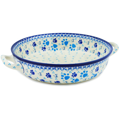 Polish Pottery Round Baker with Handles 10-inch Medium Kitty Paws