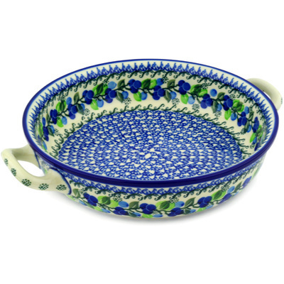 Polish Pottery Round Baker with Handles 10-inch Medium Limeberry