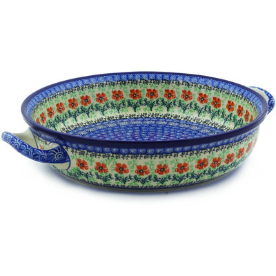 Polish Pottery Round Baker with Handles 10-inch Medium Maraschino