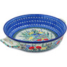 Polish Pottery Round Baker with Handles 10-inch Medium Polish Garden UNIKAT