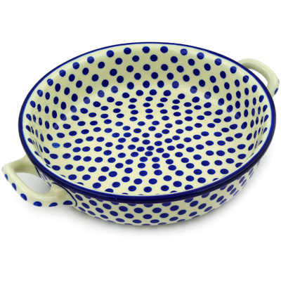 Polish Pottery Round Baker with Handles 10-inch Medium Polka Dot Delight