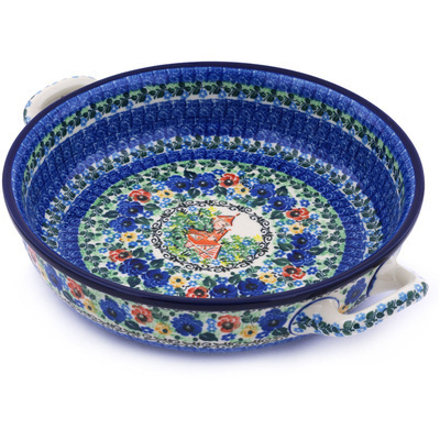 Polish Pottery Round Baker with Handles 10-inch Medium Poppy Chalet UNIKAT