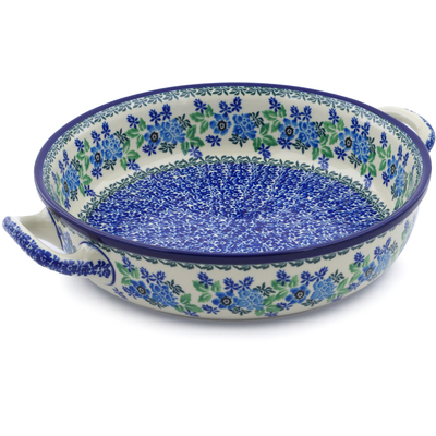 Polish Pottery Round Baker with Handles 10-inch Medium Pretty In Blue