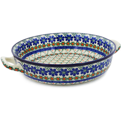 Polish Pottery Round Baker with Handles 10-inch Medium Primrose Trellis