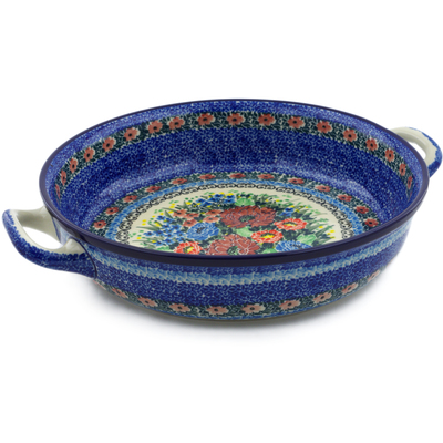 Polish Pottery Round Baker with Handles 10-inch Medium Splendous Spring UNIKAT