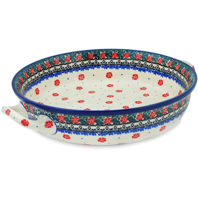 Polish Pottery Round Baker with Handles 10-inch Medium Spring Butterfly