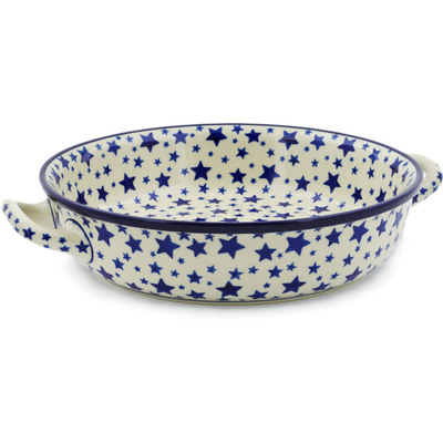 Polish Pottery Round Baker with Handles 10-inch Medium Starlight