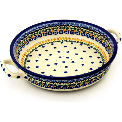 Polish Pottery Round Baker with Handles 10-inch Medium Summer Dasies