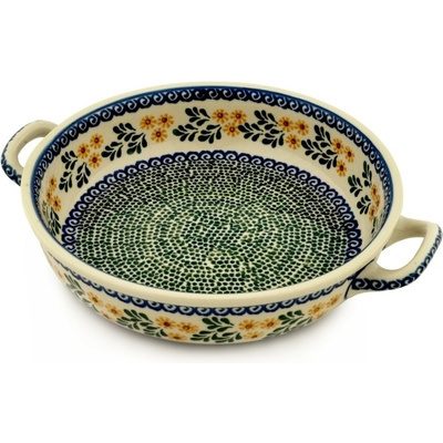 Polish Pottery Round Baker with Handles 10-inch Medium Summer Day
