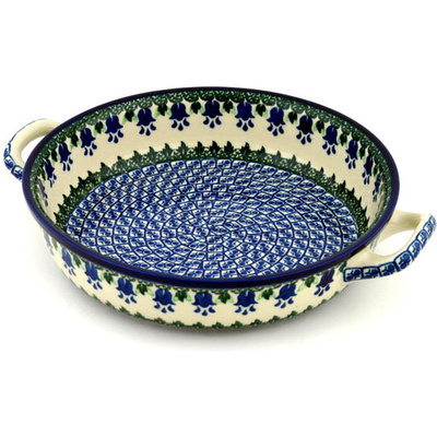 Polish Pottery Round Baker with Handles 10-inch Medium Texas Bluebell