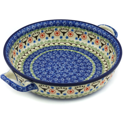 Polish Pottery Round Baker with Handles 10-inch Medium Texas State