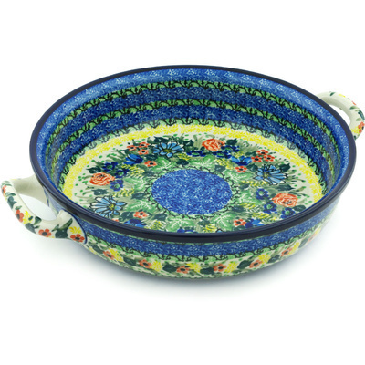 Polish Pottery Round Baker with Handles 10-inch Medium Wildflower UNIKAT