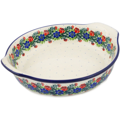Polish Pottery Round Baker with Handles 10-inch Polish Wreath