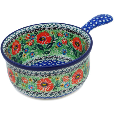 Polish Pottery Round Baker with Handles 10&quot; Poppy Parade UNIKAT