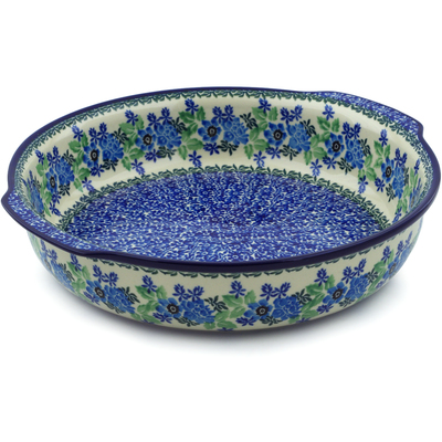 Polish Pottery Round Baker with Handles 10&frac14;-inch Pretty In Blue