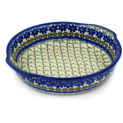 Polish Pottery Round Baker with Handles 10&frac14;-inch Primrose Trellis