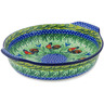 Polish Pottery Round Baker with Handles 10-inch Rooster Parade UNIKAT