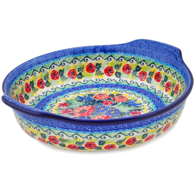 Polish Pottery Round Baker with Handles 10-inch Splendid Meadow UNIKAT