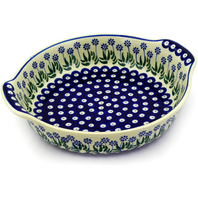 Polish Pottery Round Baker with Handles 10-inch Springing Calendulas