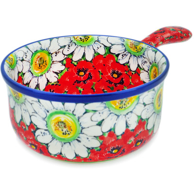 Polish Pottery Round Baker with Handles 10&quot; Sweet Red Petals UNIKAT