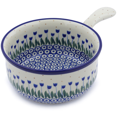 Polish Pottery Round Baker with Handles 10&quot; Water Tulip