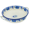 Polish Pottery Round Baker with Handles 11" Blue Spring Blue