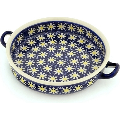 Polish Pottery Round Baker with Handles 11&quot; Daisy